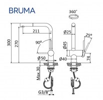 MEDIDAS MONOMANDO COCINA INOX BRUMA
